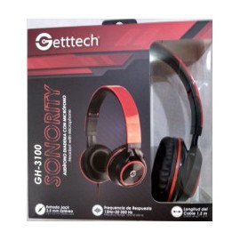 AUDIFONOS DE DIADEMA GETTTECH CON MICROFONO ROJO 3.5 SONORITY GH-3100R