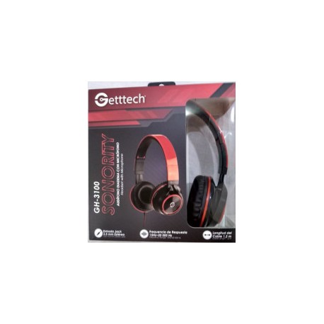 AUDIFONOS DE DIADEMA GETTTECH CON MICROFONO ROJO 3.5 SONORITY GH-3100R